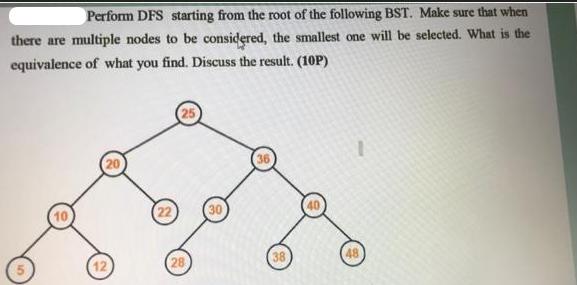 Perform DFS starting from the root of the following BST. Make sure that when there are multiple nodes to be
