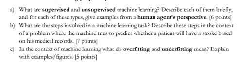 a) What are supervised and unsupervised machine learning? Describe each of them briefly, and for each of