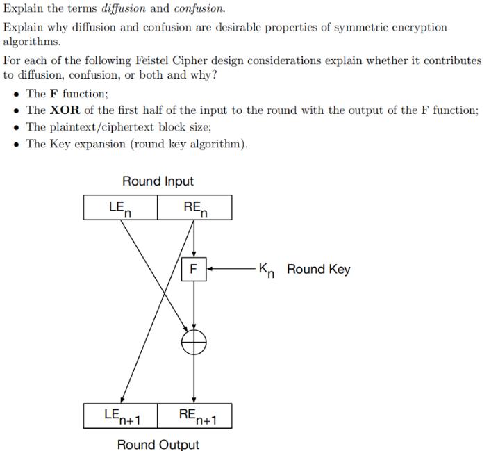 Explain the terms diffusion and confusion. Explain why diffusion and confusion are desirable properties of