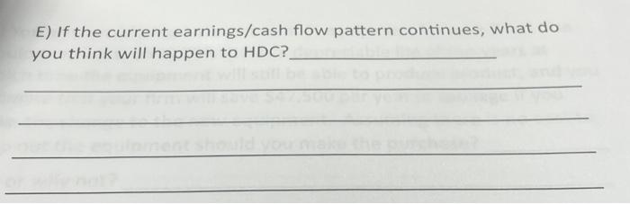 E) If the current earnings/cash flow pattern continues, what do you think will happen to HDC?_