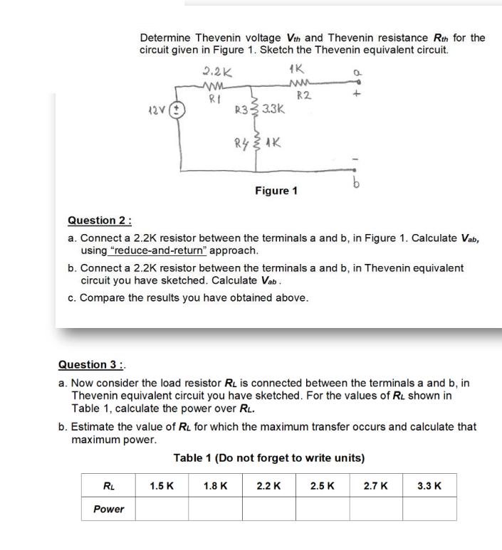 Determine Thevenin voltage Vth and Thevenin resistance Rth for the circuit given in Figure 1. Sketch the