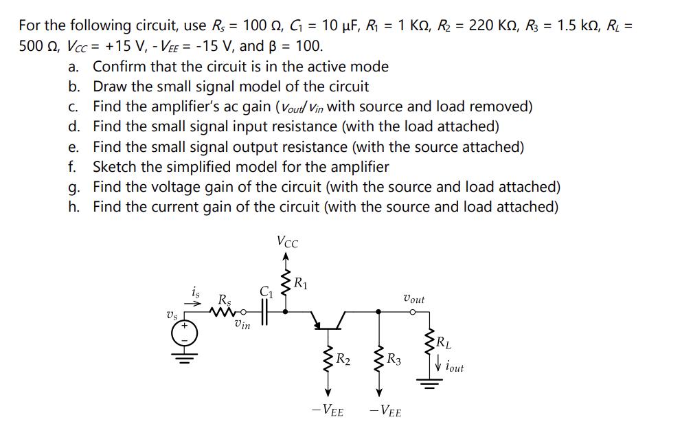 For the following circuit, use R = 100, G = 10 F, R = 1 KQ, R = 220 KN, R3 = 1.5 km, R = 500 , Vcc= +15 V, -