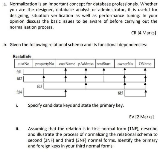 a. Normalization is an important concept for database professionals. Whether you are the designer, database