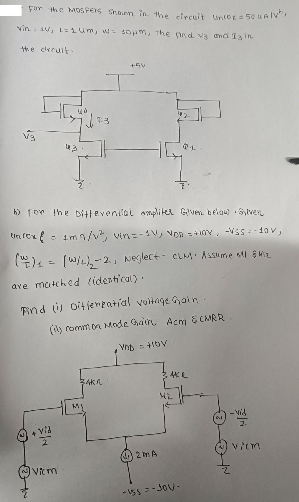 For the MOSFETS shown in the circuit un cox = 50 UAIV