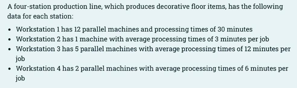 A four-station production line, which produces decorative floor items, has the following data for each