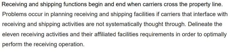 Receiving and shipping functions begin and end when carriers cross the property line. Problems occur in