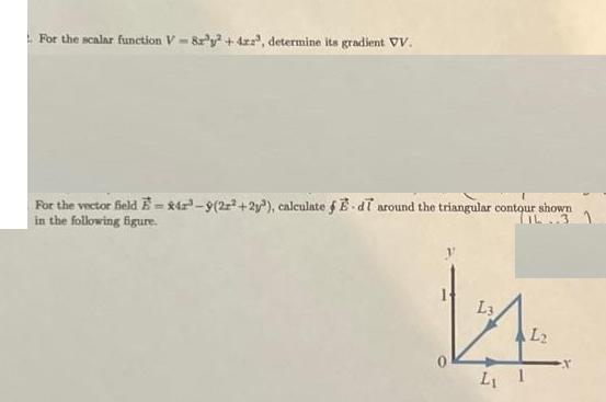 For the scalar function V-82y2 + 4z, determine its gradient VV. For the vector field E-24-9(2+2y), calculate
