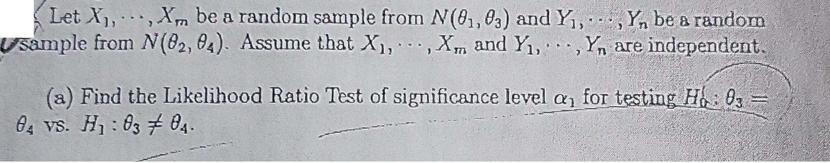 13 Let X, Xm be a random sample from N(01, 03) and Y, Y, be a random Usample from N(82, 04). Assume that X,,