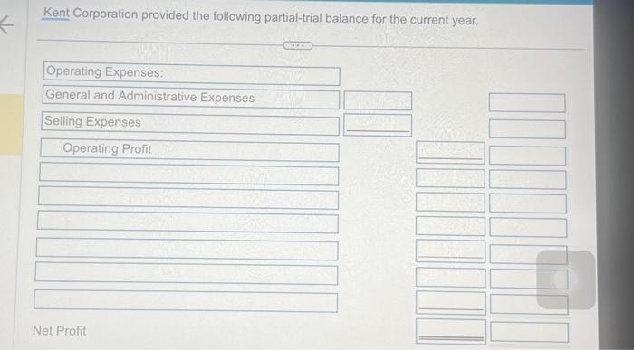 Kent Corporation provided the following partial-trial balance for the current year. Operating Expenses: