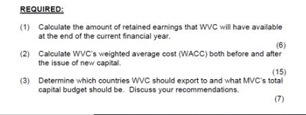 REQUIRED: (1) Calculate the amount of retained earnings that WVC will have available at the end of the