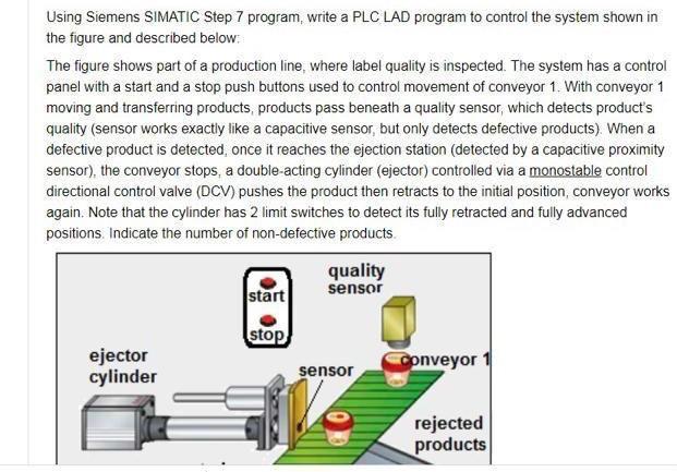 Using Siemens SIMATIC Step 7 program, write a PLC LAD program to control the system shown in the figure and