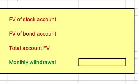 FV of stock account FV of bond account Total account FV Monthly withdrawal