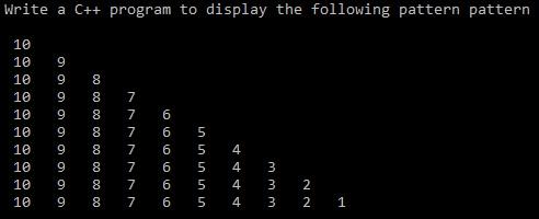 Write a C++ program to display the following pattern pattern 10 10 10 10 10 10 10 10 10 10 9 9 aaaaaaaaa 9 9