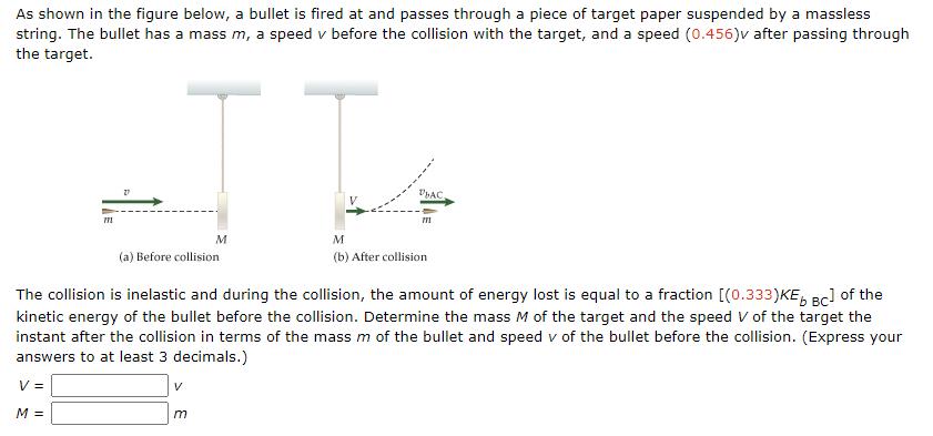 As shown in the figure below, a bullet is fired at and passes through a piece of target paper suspended by a