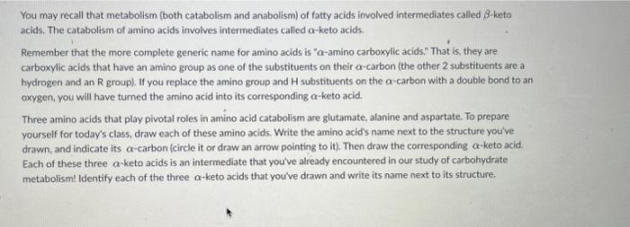 You may recall that metabolism (both catabolism and anabolism) of fatty acids involved intermediates called
