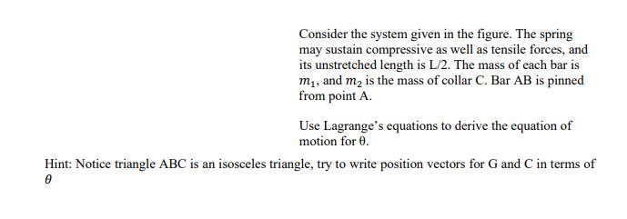 Consider the system given in the figure. The spring may sustain compressive as well as tensile forces, and