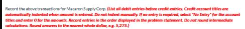 Record the above transactions for Macaron Supply Corp. (List all debit entries before credit entries. Credit