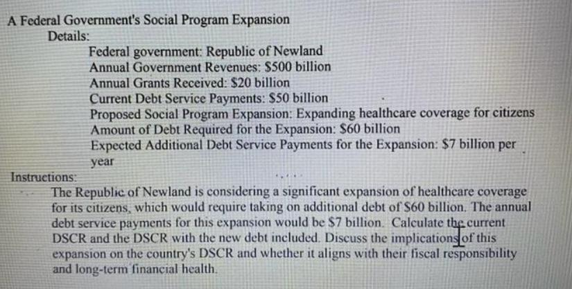 A Federal Government's Social Program Expansion Details: Federal government: Republic of Newland Annual