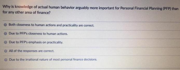 Why is knowledge of actual human behavior arguably more important for Personal Financial Planning (PFP) than