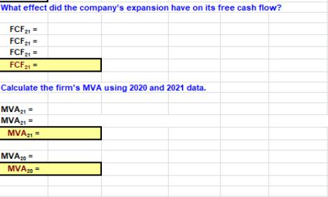 What effect did the company's expansion have on its free cash flow? FCF21 = FCF1 = FCF21 = FCF 1 = Calculate