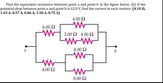Find the equivalent resistance between point a and point b in the figure below. (b) If the potential drop