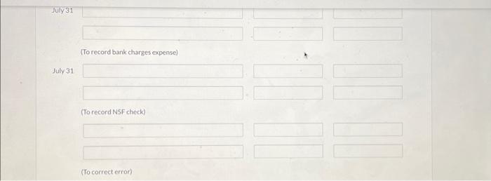 July 31 July 31 (To record bank charges expense) (To record NSF check) (To correct error) 10:10 [[ ]]