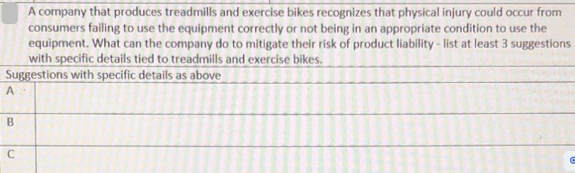A company that produces treadmills and exercise bikes recognizes that physical injury could occur from
