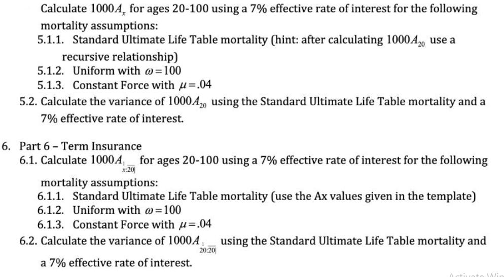 Calculate 10004, for ages 20-100 using a 7% effective rate of interest for the following mortality
