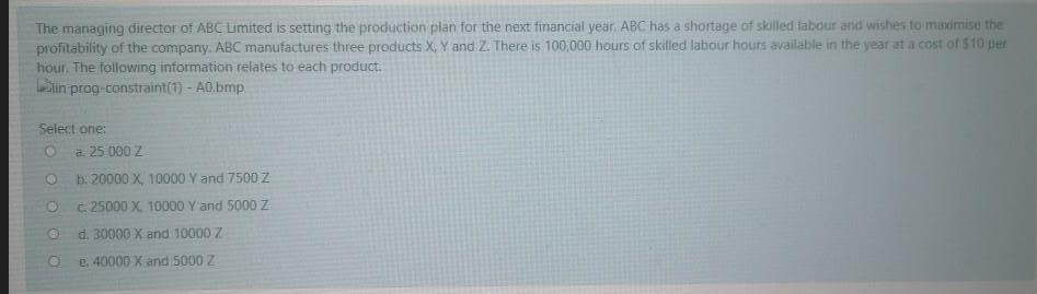 The managing director of ABC Limited is setting the production plan for the next financial year. ABC has a