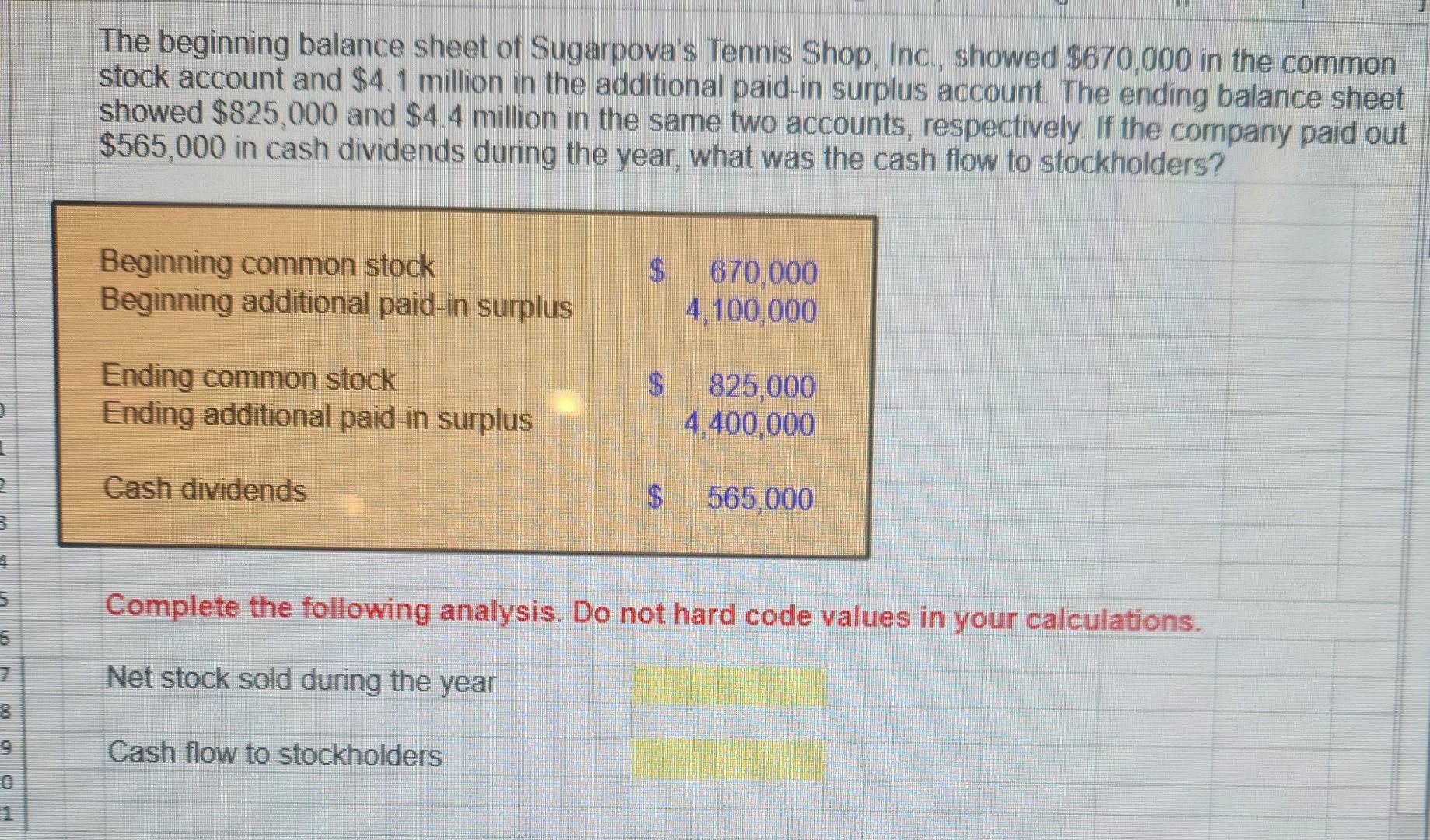 1 1 2 3 4 5 6 7 8 0 The beginning balance sheet of Sugarpova's Tennis Shop, Inc., showed $670,000 in the