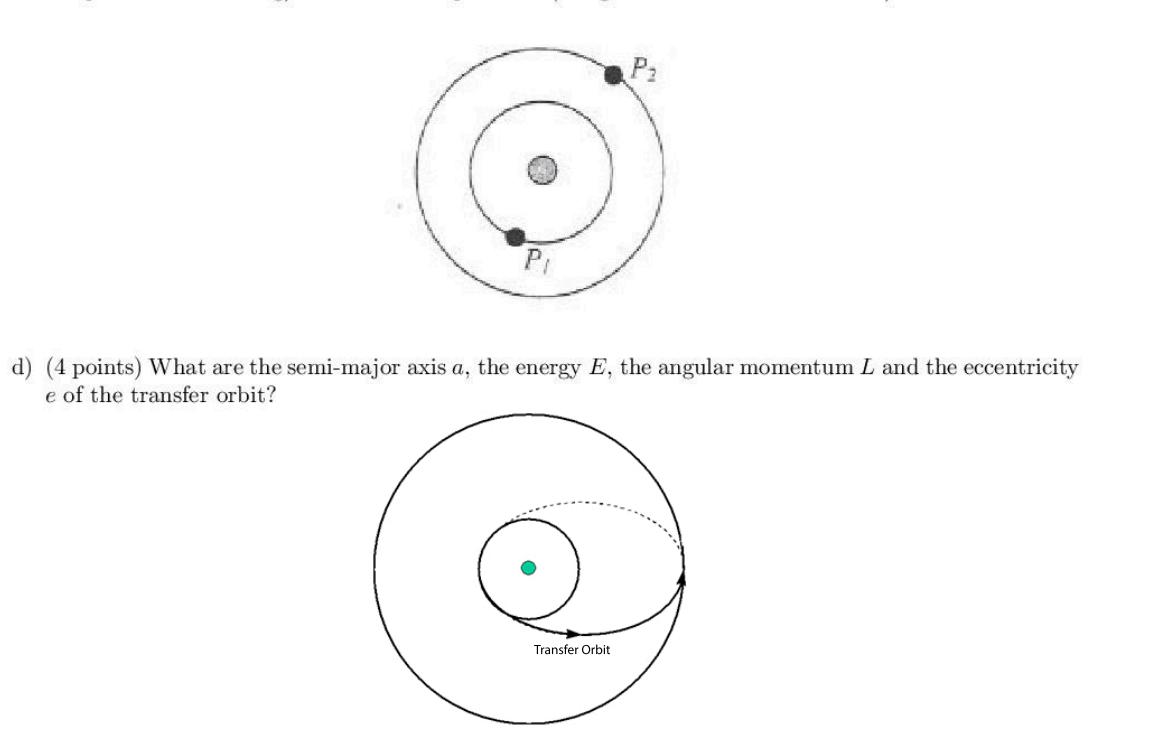d) (4 points) What are the semi-major axis a, the energy E, the angular momentum L and the eccentricity e of