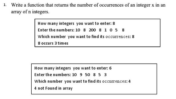 1. Write a function that returns the number of occurrences of an integer x in an array of n integers. How