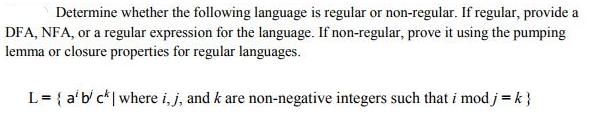 Determine whether the following language is regular or non-regular. If regular, provide a DFA, NFA, or a