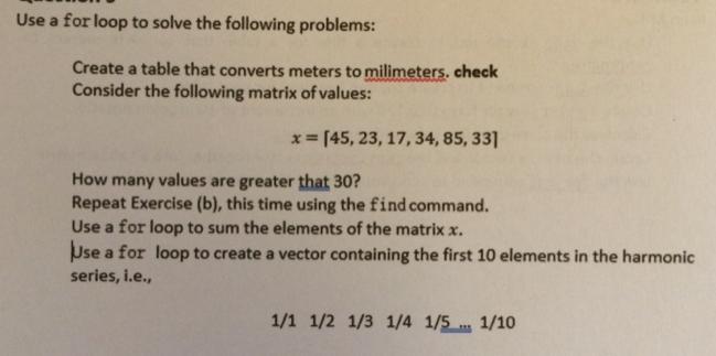 Use a for loop to solve the following problems: Create a table that converts meters to milimeters. check