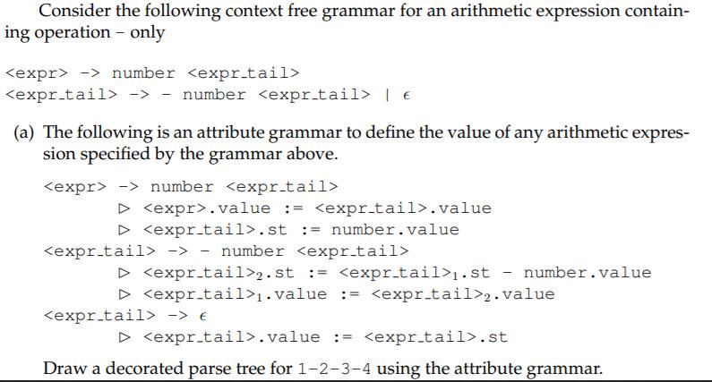 Consider the following context free grammar for an arithmetic expression contain- ing operation - only ->