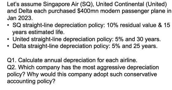 Let's assume Singapore Air (SQ), United Continental (United) and Delta each purchased $400mn modern passenger