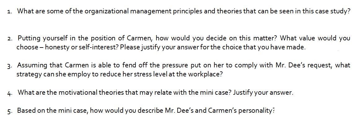 1. What are some of the organizational management principles and theories that can be seen in this case