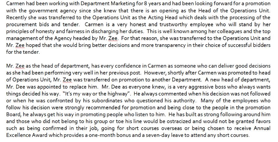 Carmen had been working with Department Marketing for 8 years and had been looking forward for a promotion