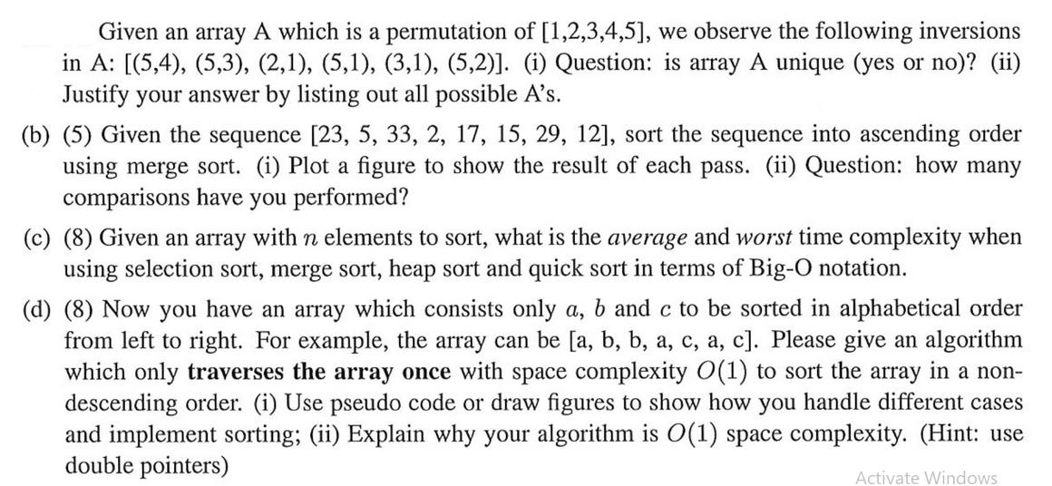 Given an array A which is a permutation of [1,2,3,4,5], we observe the following inversions in A: [(5,4),