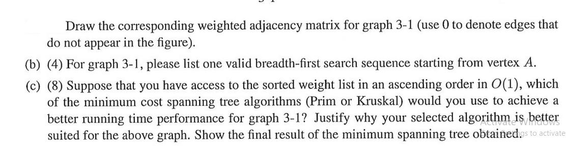 Draw the corresponding weighted adjacency matrix for graph 3-1 (use 0 to denote edges that do not appear in