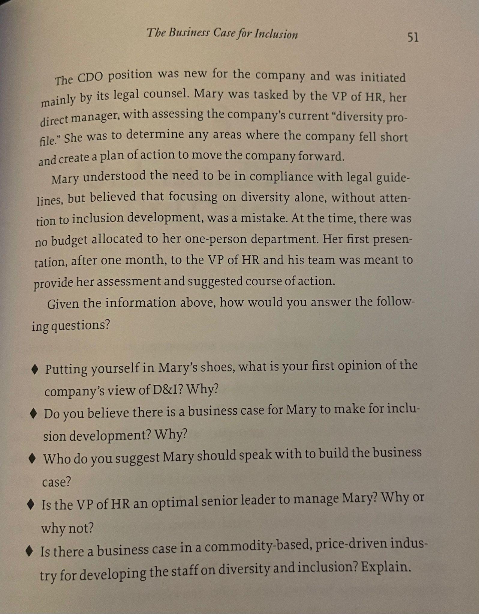 The Business Case for Inclusion 51 The CDO position was new for the company and was initiated mainly by its