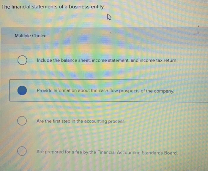 The financial statements of a business entity: Multiple Choice O O Include the balance sheet, income