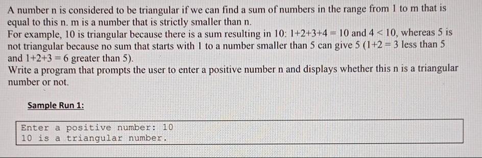 A number n is considered to be triangular if we can find a sum of numbers in the range from 1 to m that is