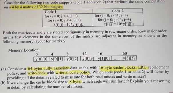 Consider the following two code snippets (code 1 and code 2) that perform the same computation on a 4 by 4