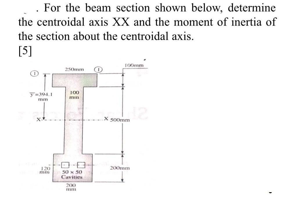 For the beam section shown below, determine the centroidal axis XX and the moment of inertia of the section