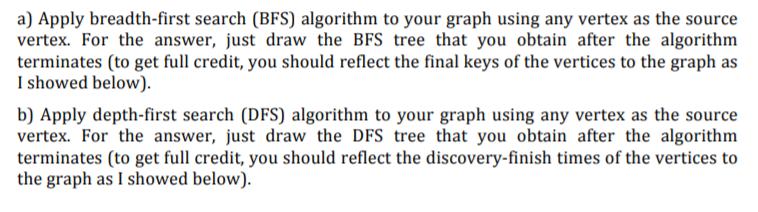 a) Apply breadth-first search (BFS) algorithm to your graph using any vertex as the source vertex. For the