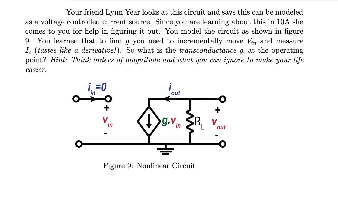 Your friend Lynn Year looks at this circuit and says this can be modeled as a voltage controlled current