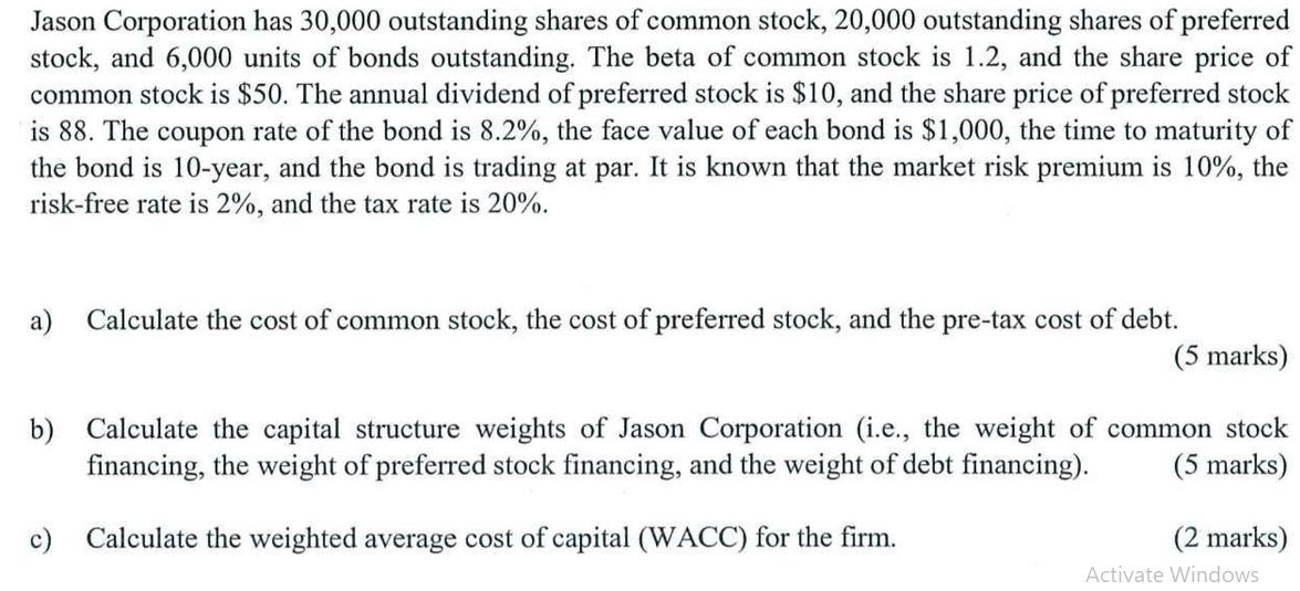 Jason Corporation has 30,000 outstanding shares of common stock, 20,000 outstanding shares of preferred
