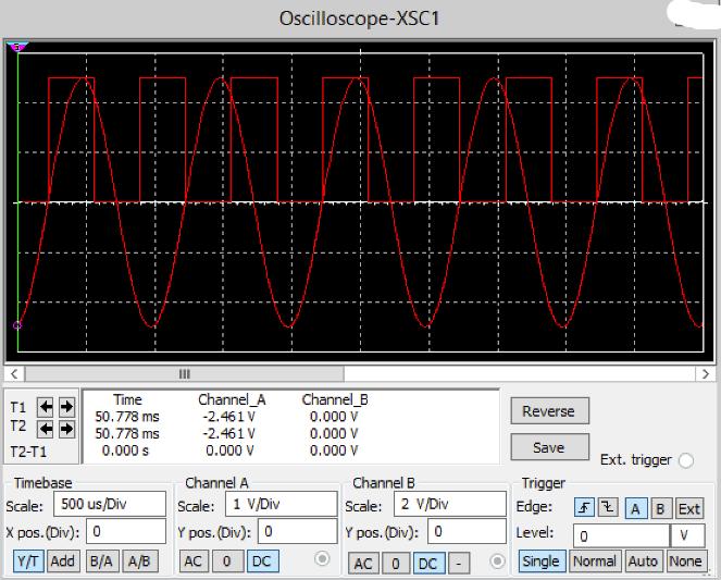 < T1+ T2 T2-T1 Time 50.778 ms 50.778 ms 0.000 s Timebase Scale: 500 us/Div X pos. (Div): 0 Y/T Add B/A A/B