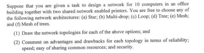 Suppose that you are given a task to design a network for 10 computers in an office building together with